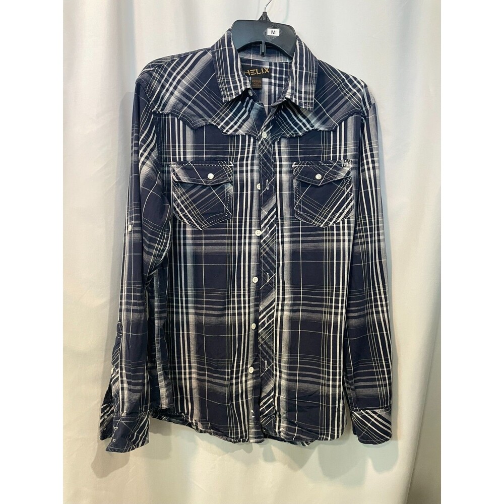 HELIX Men's 15 32-33 Western Button-Up Shirt Pearl Snaps on Pockets Cowboy Rodeo
